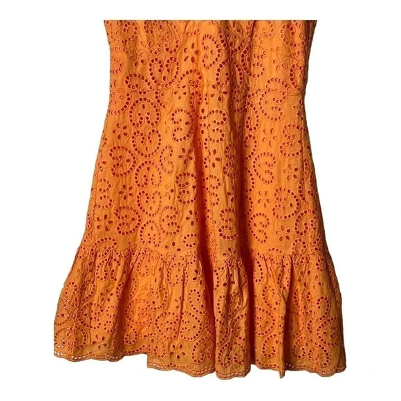 1407. MINKPINK HUXTON MINI COTTON DRESS ORANGE IN COLOR SIZE MEDIUM EYELET LACE - Picture 5 of 11
